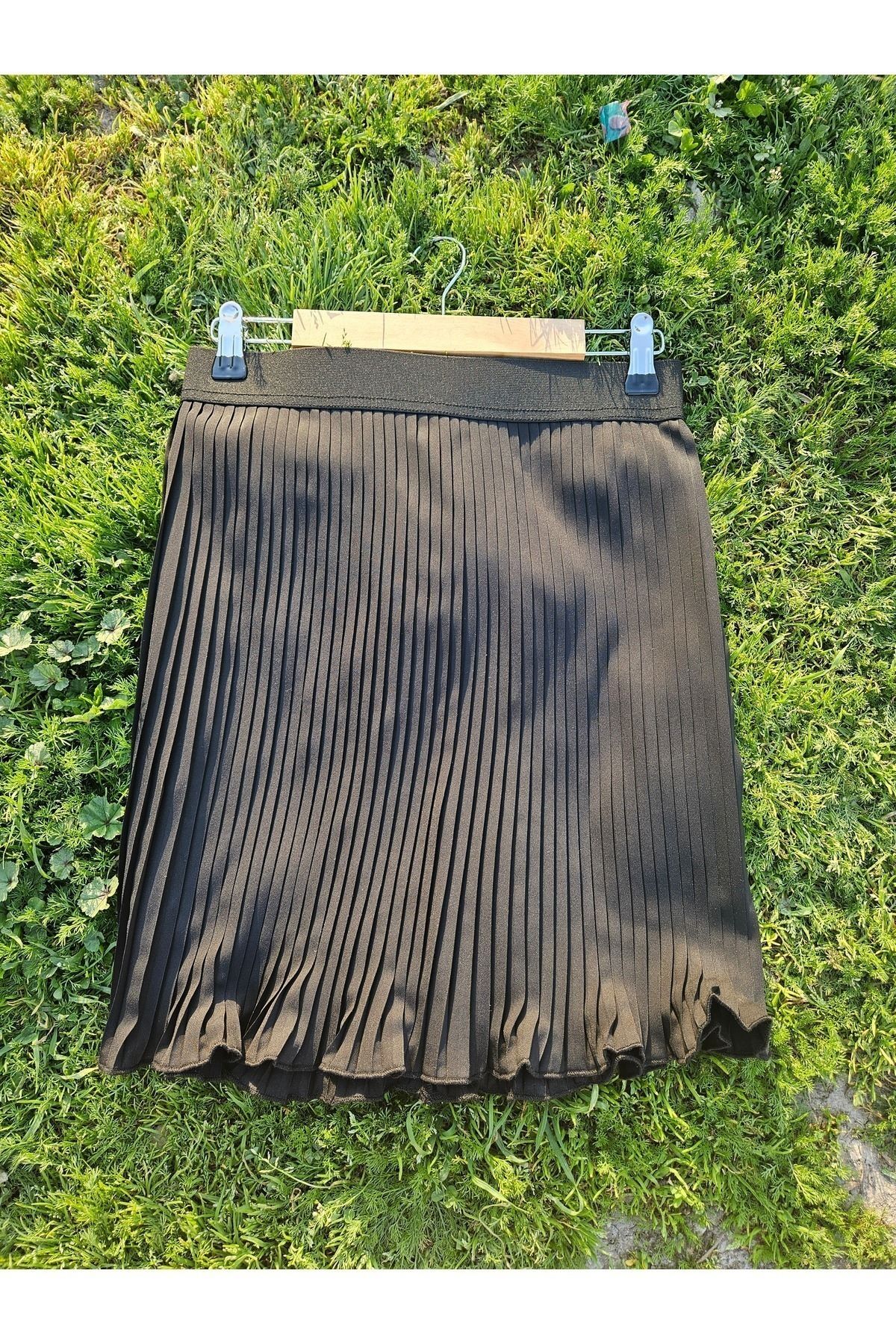 Siyah Kadın Piliseli Etek Içlik Beli Lastikli Pileli Pliseli Mini Tamamlayıcı