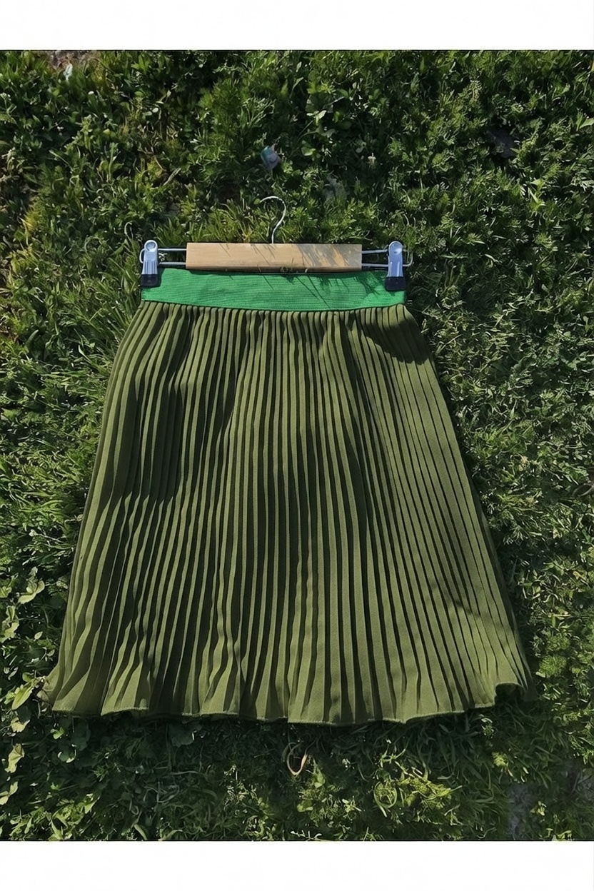 Haki Kadın Piliseli Etek Içlik Beli Lastikli Pileli Pliseli Mini Tamamlayıcı